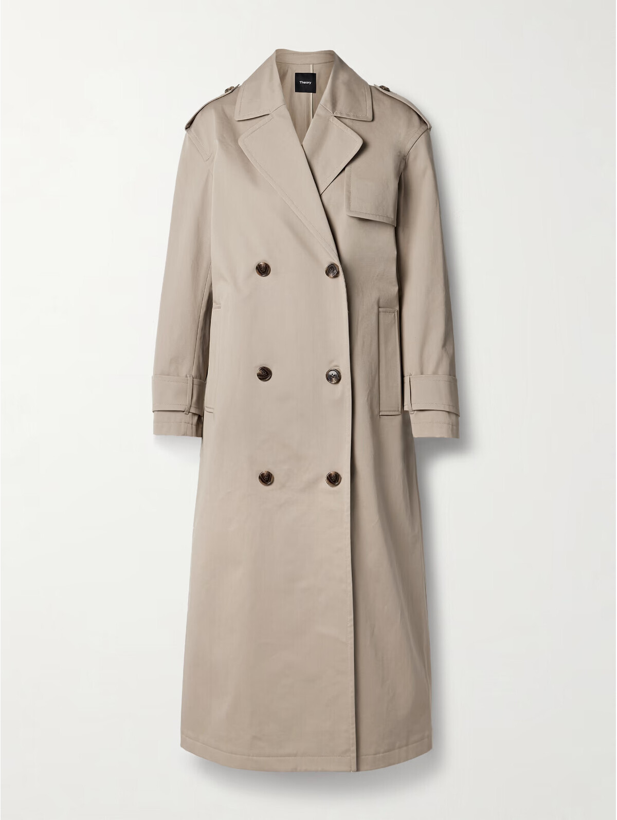 New, Theory Gabardine Double-Breasted Cotton Trench Coat In Beige Sz M #C4860